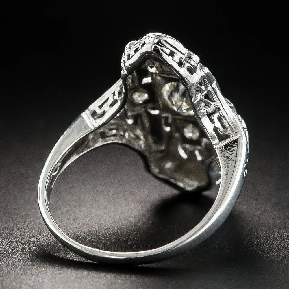 Geometric hollow copper ring with silver electroplated finish and diamond-studded detailing