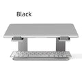 Black aluminium alloy laptop stand on desk with laptop elevated