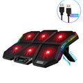 Black and red notebook cooling pad with six visible fans measuring 426mm wide