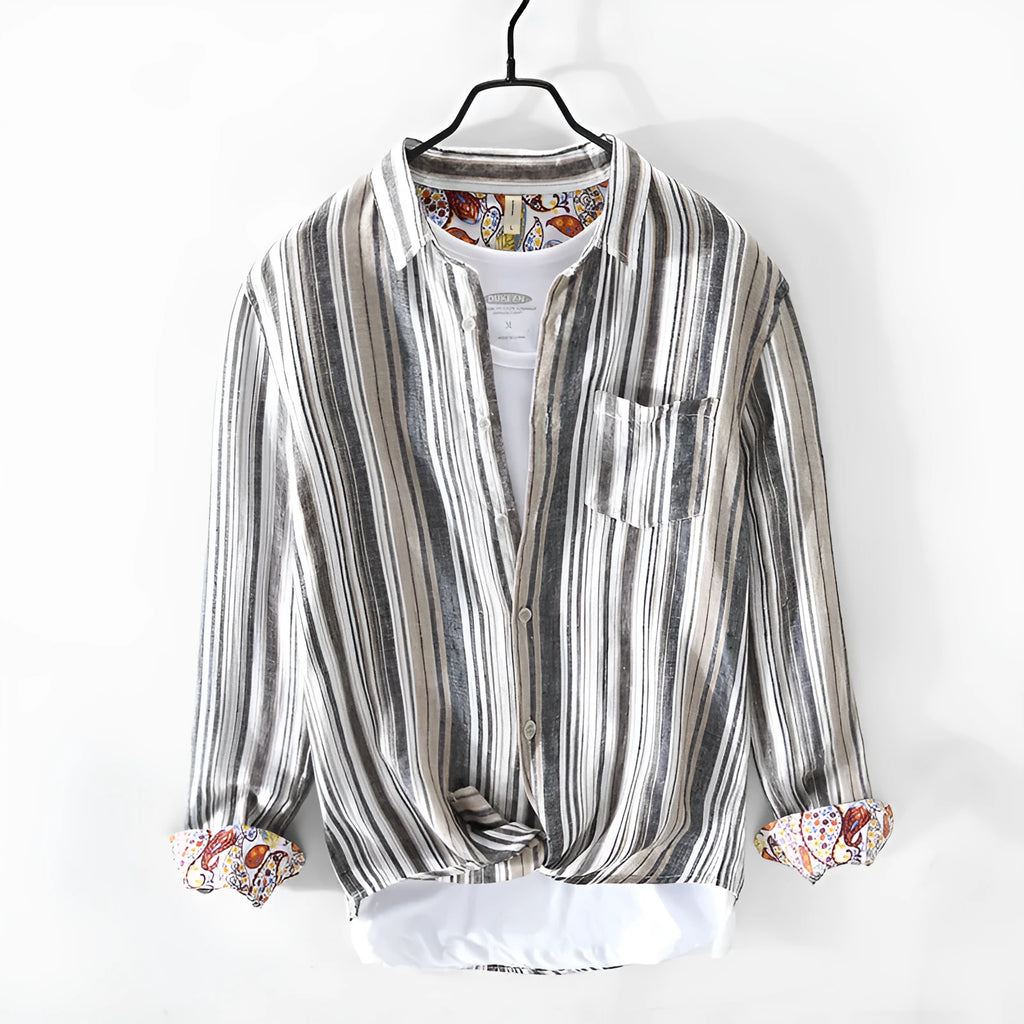 Men's casual striped linen shirt with long sleeves in loose fit for summer wear