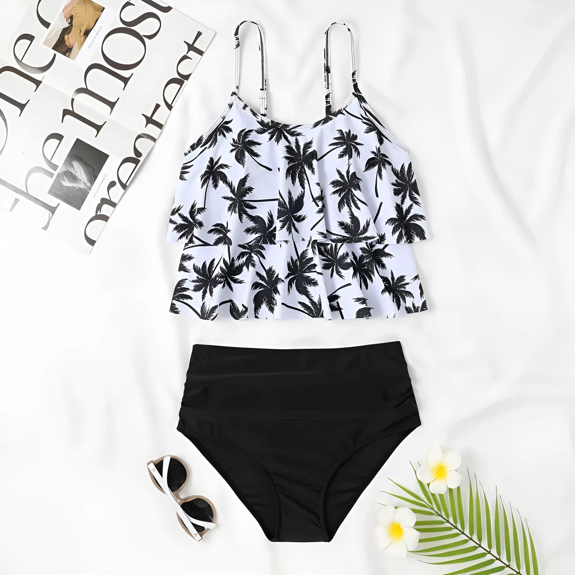 High-waist double-layer women's swimsuit with briefs style and polyester fabric