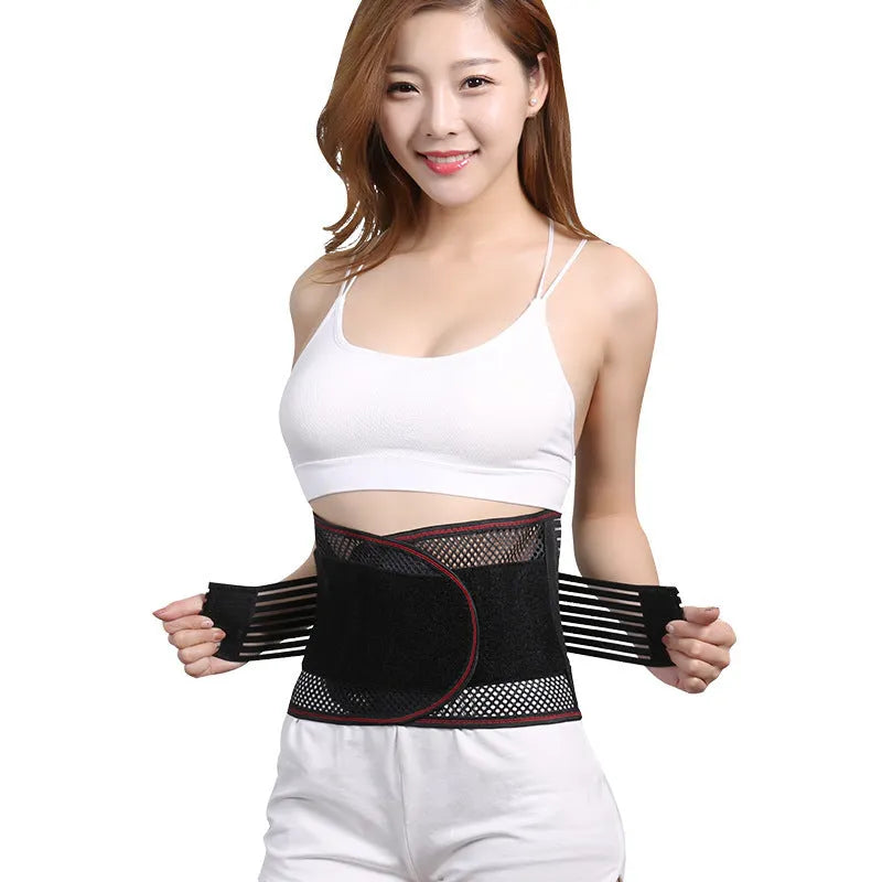 Black adult sports waist support belt with steel plate for lumbar decompression during fitness and running.