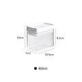 White transparent plastic storage tank for grains with lid measuring 10.9x10x7cm
