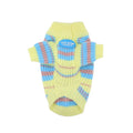Blue and yellow striped wool dog sweater for small breeds in size L