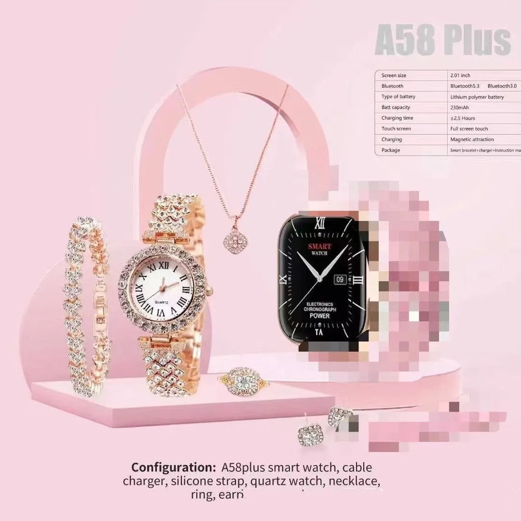 A58plus smart watch in black with touch screen displayed on a wrist