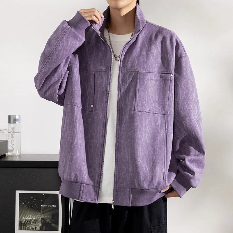 Autumn Weight-catcher Trendy Long Sleeve Casual Coat Men's Clothing in Dark Gray, Bean Green or Lilac, Polyester Drop-Shoulder Casual Coat Available in Sizes M to 8XL for Large Size Men, Suitable for Everyday Leisure Wear and Outdoor Relaxation