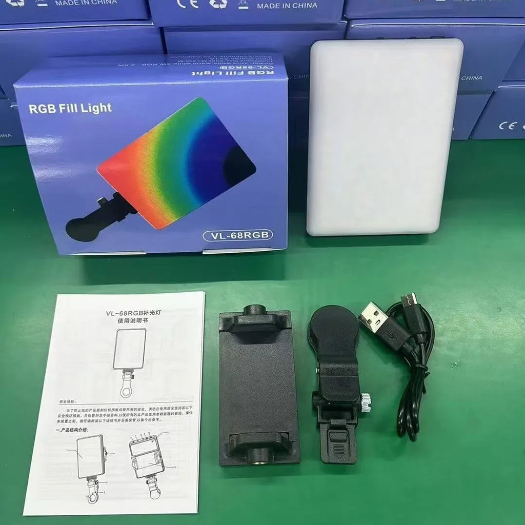 Pocket-sized clip-on LED fill light attached to a mobile phone for photography.