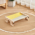 Wooden frame cat hanging bed with fabric hammock mounted by a window