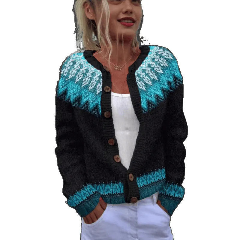 Yellow digital printing cardigan knitted coat with 3D stereo pattern design