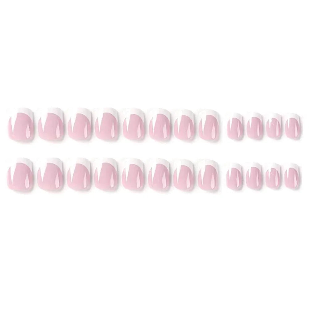 24 white plaid patterned press-on nail tips arranged in a box