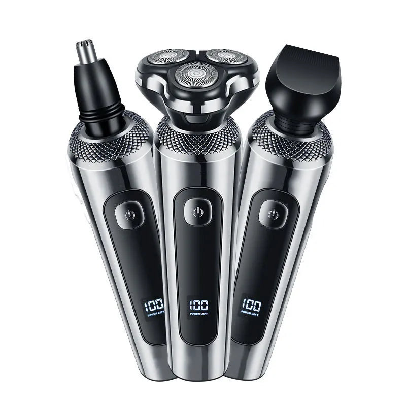 USB rechargeable beard scraper with digital display showing battery level and fully washable construction