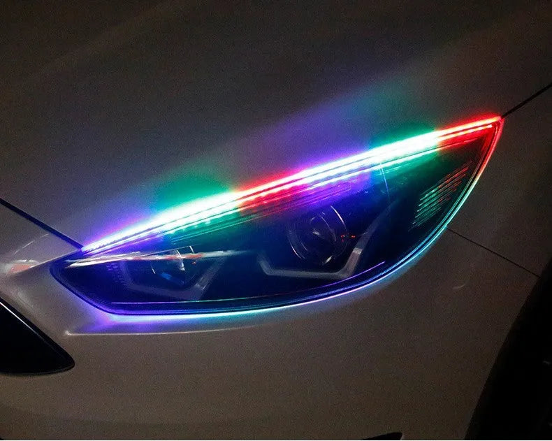 Universal RGB LED daytime running light strip with remote control available in 30cm 45cm and 60cm sizes for 12V vehicles
