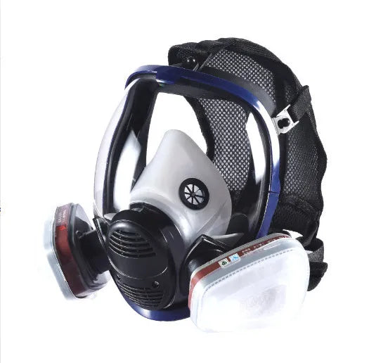 Blue edged silicone full face mask with trapezoidal canister connector for KN95 dust and poison protection