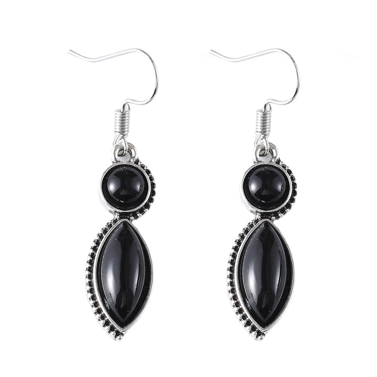 Vintage black and purple gemstone pendant earrings with geometric round design on zinc alloy