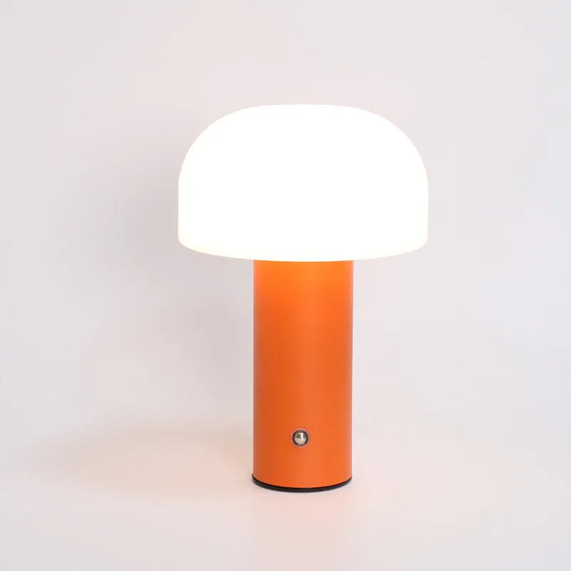 USB-powered plastic desk lamp with charging port in black, green, orange, or white colours