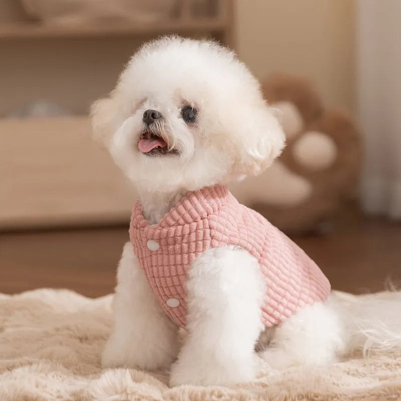 Pink checked corduroy dog vest with metal leash ring and bear tag for small medium dogs