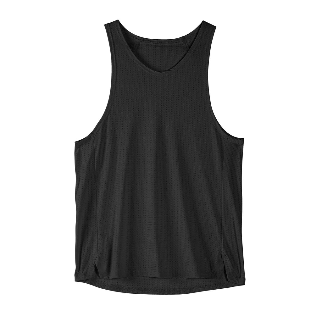 Men's black nylon sleeveless vest with stretch fabric for sports casual wear
