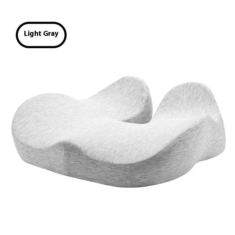 Solid colour memory foam office chair seat cushion measuring 46x43x12cm in light grey, black, or green.