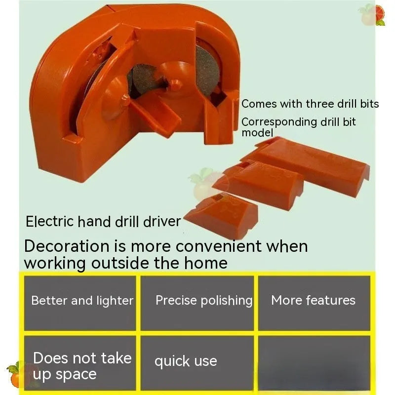 Portable electric sander with orange and black grinding wheels for metal and wood polishing
