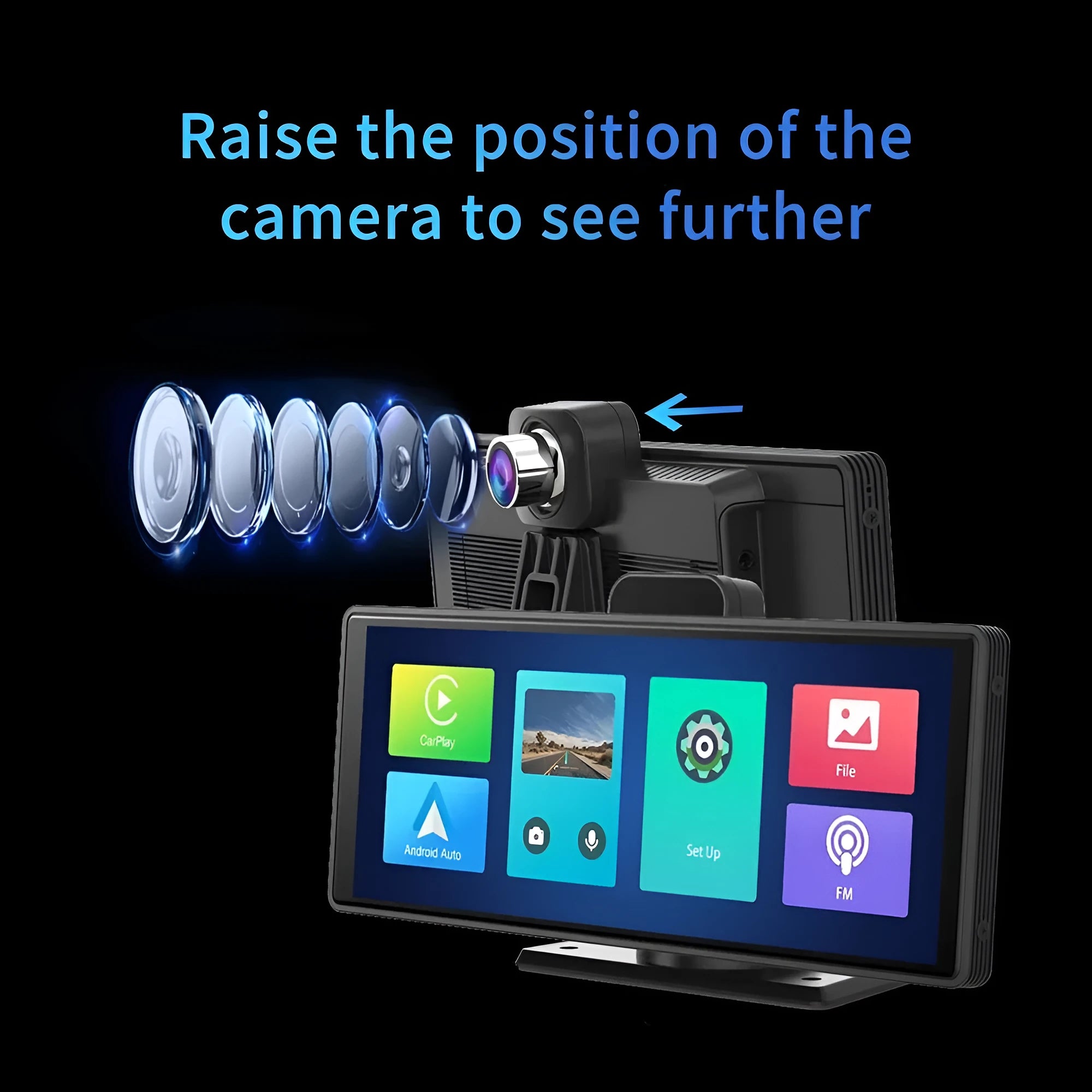 10.26-inch car dash camera with touch screen displaying dual camera view