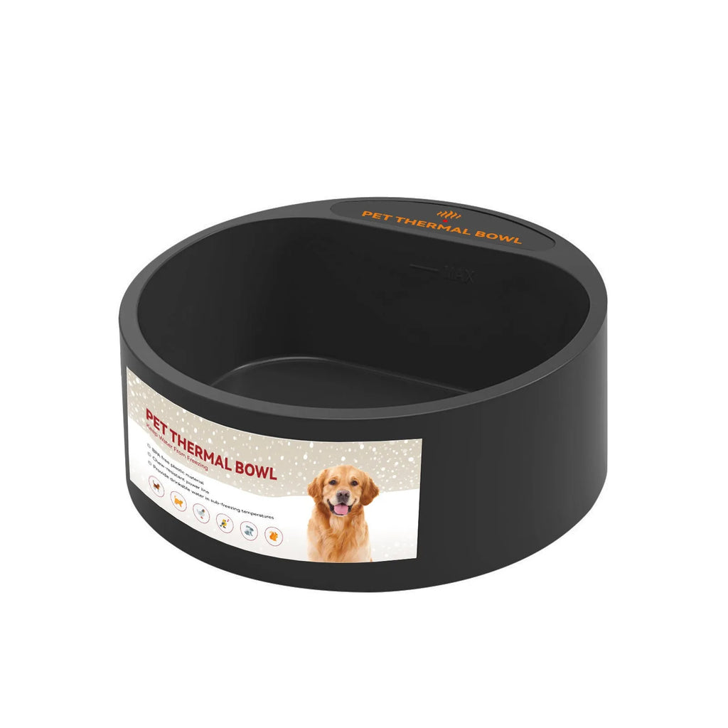 Black ABS plastic pet heating bowl with constant temperature control and 2.2L capacity