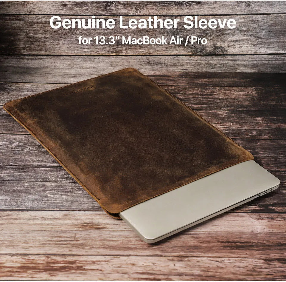 Brown crazy horse leather laptop bag for 13.3-inch MacBook Pro and Air in horizontal style