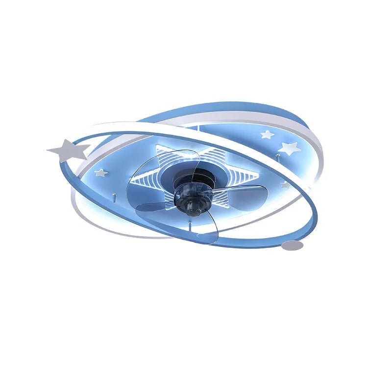Modern blue children's bedroom ceiling fan light with remote control and acrylic shade