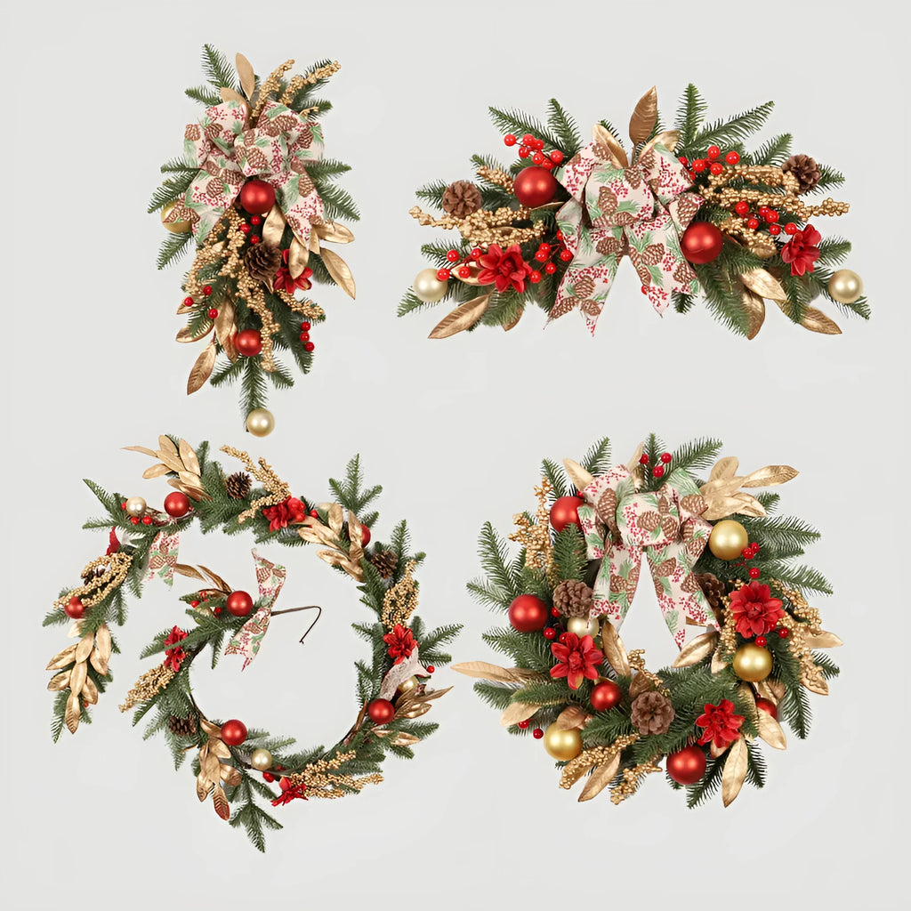 Christmas garland decorations including stair wall hanging, lintel, rattan and traditional styles with optional lighting