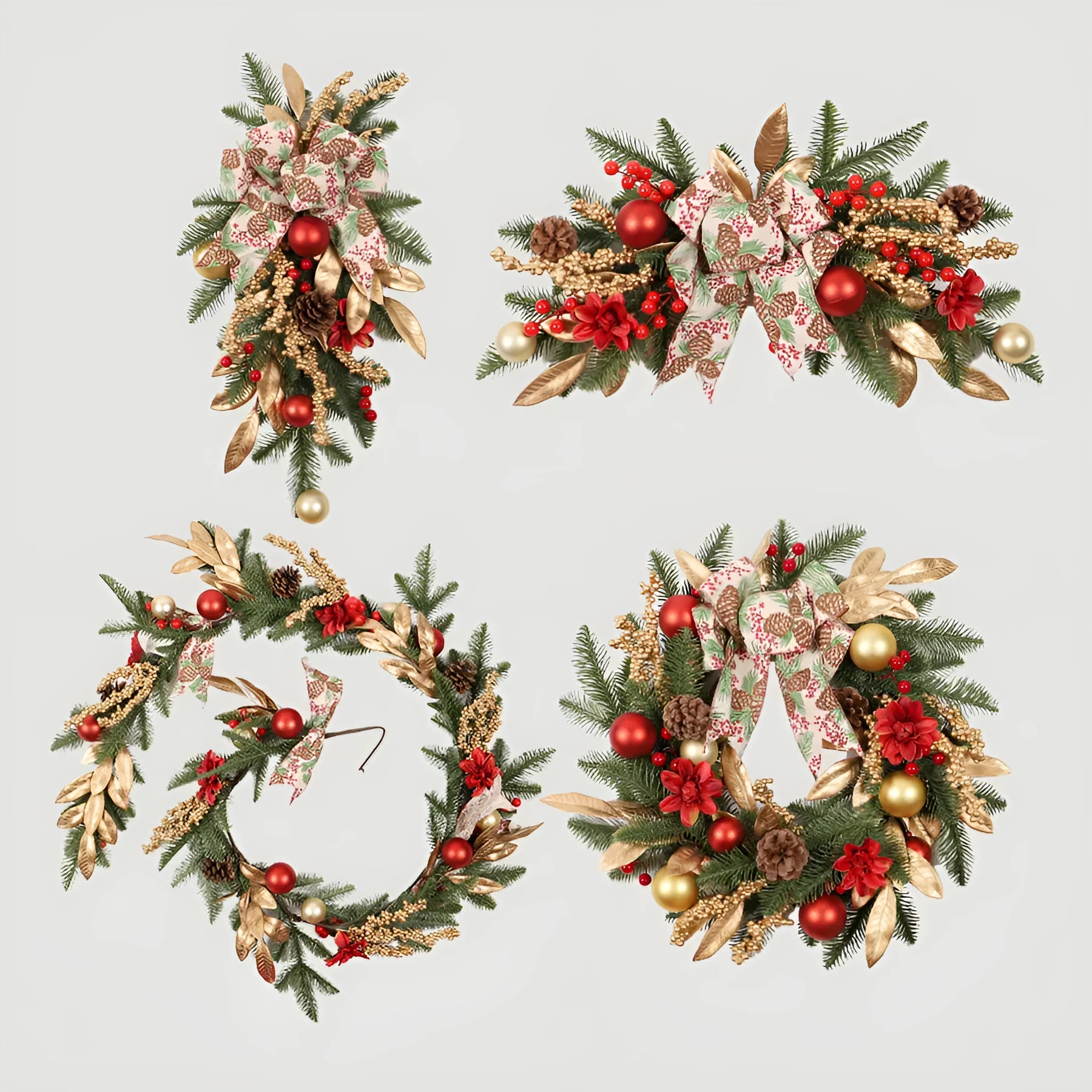 Christmas garland decorations including stair wall hanging, lintel, rattan and traditional styles with optional lighting