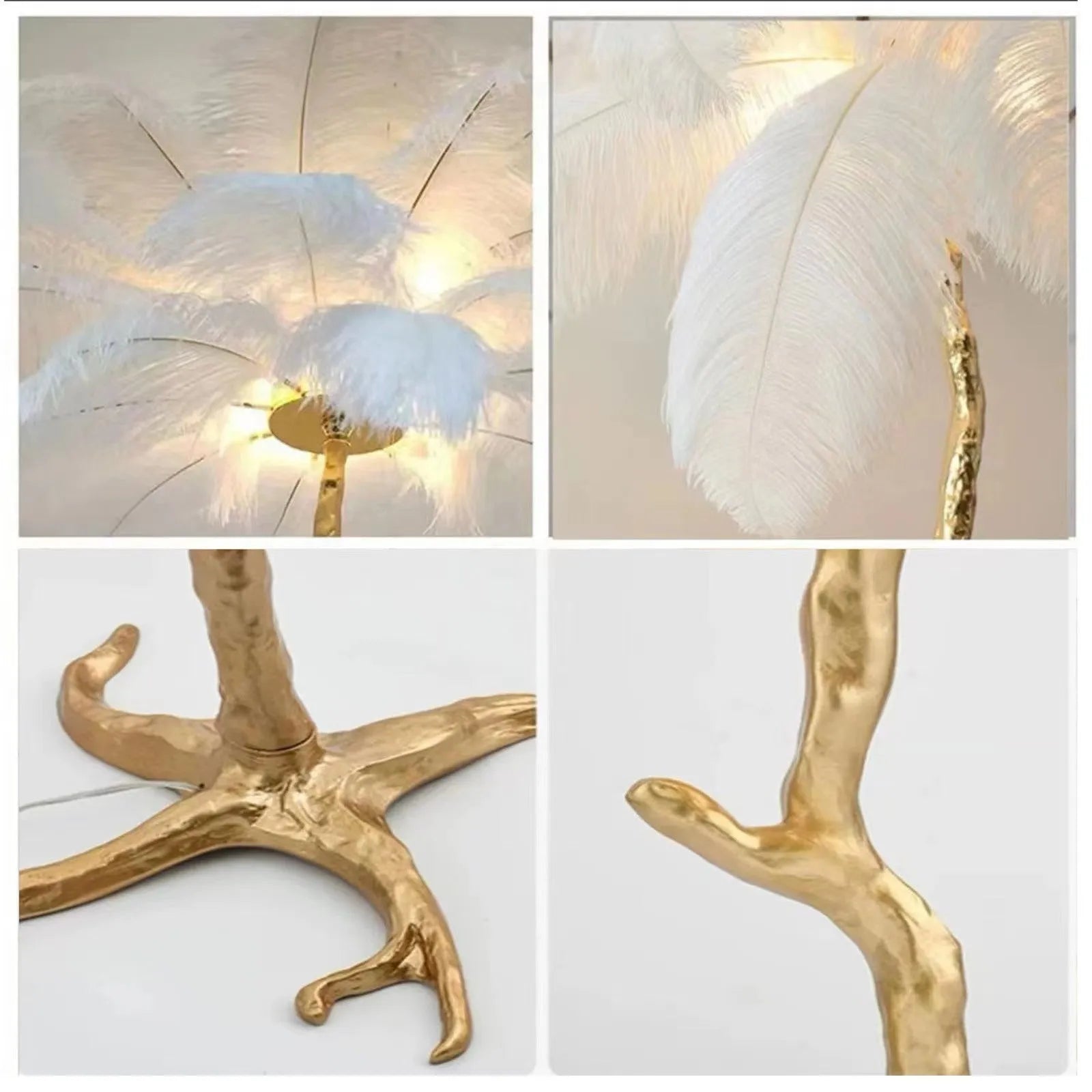 Decorative resin feather floor lamp standing 170cm tall with pink feather details
