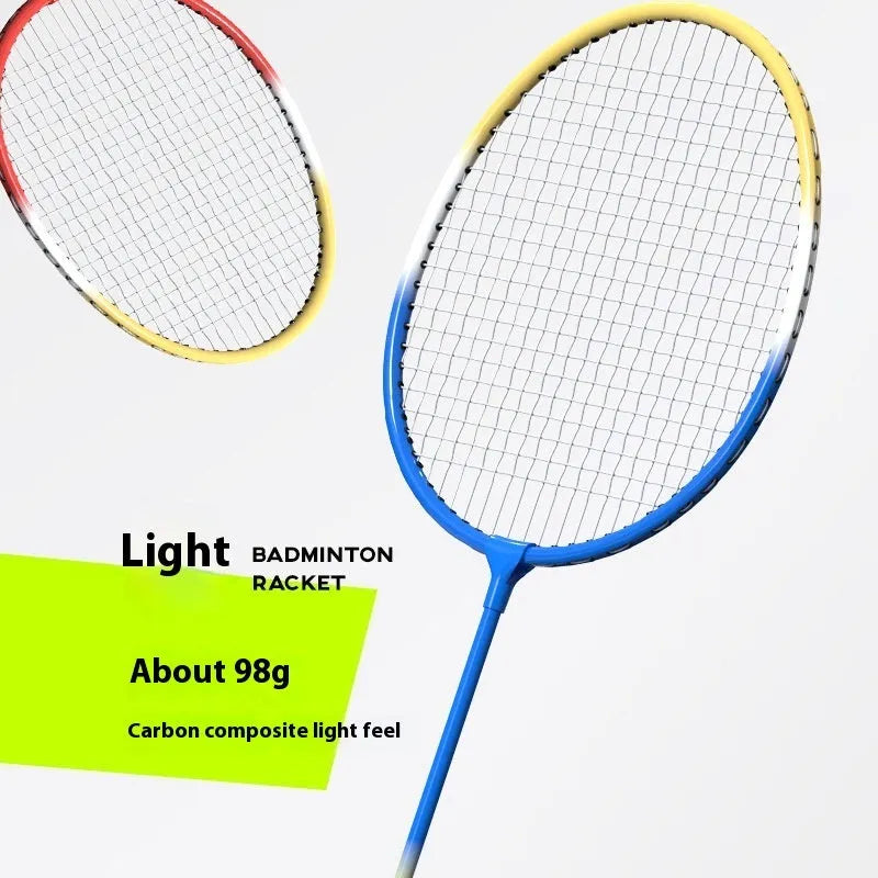Ultra-light alloy badminton racket set showing blue and red rackets