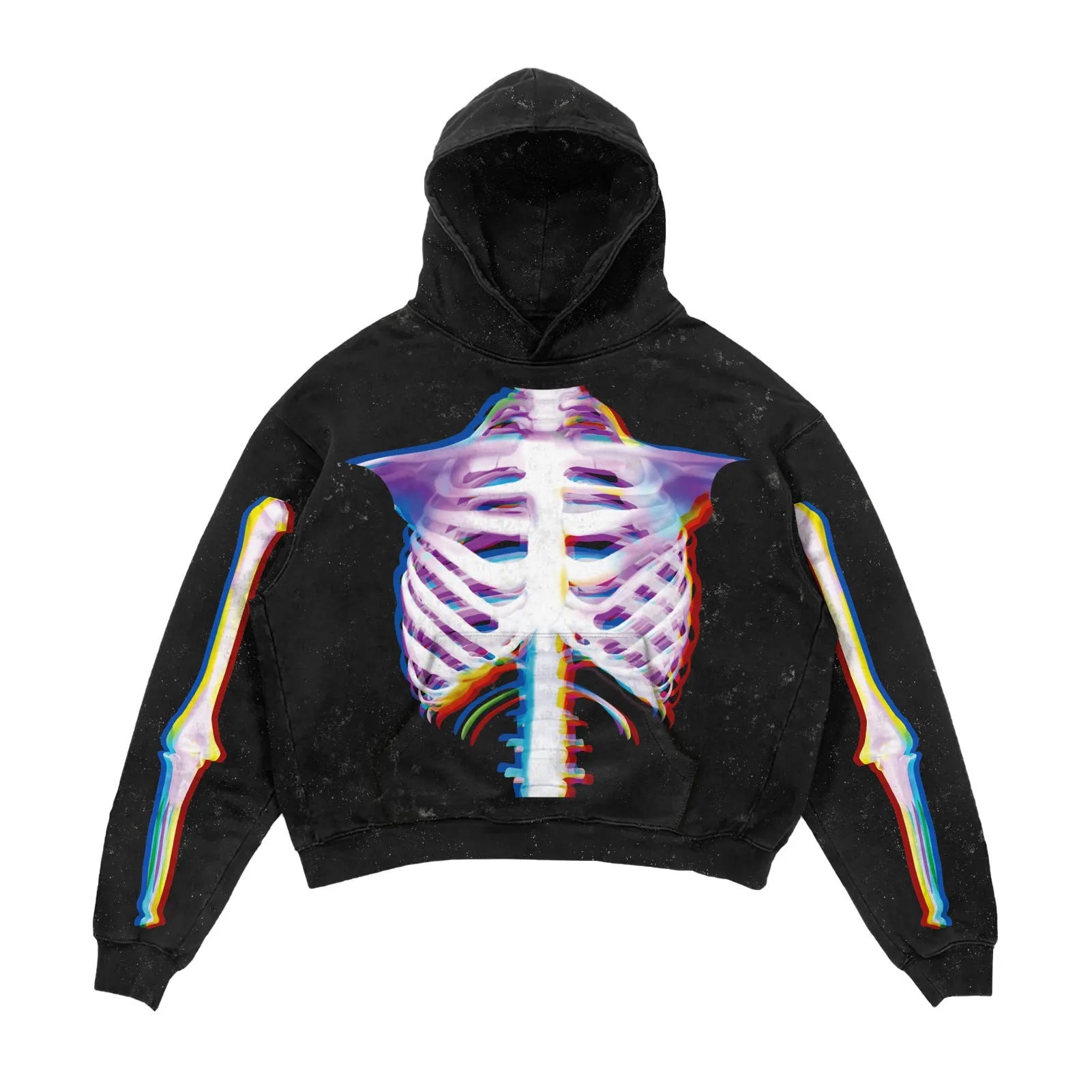 3D printed Halloween hoodie in black with slim fit and printed three-dimensional patch bag