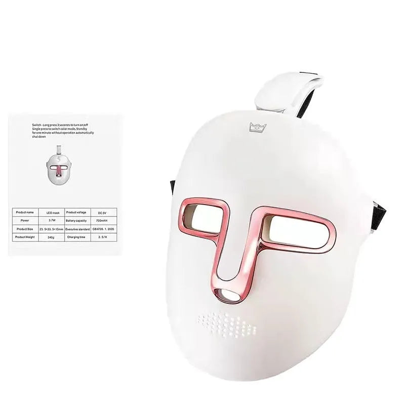 Black and gold silk silicone LED red light facial mask with headband and touch screen controls.