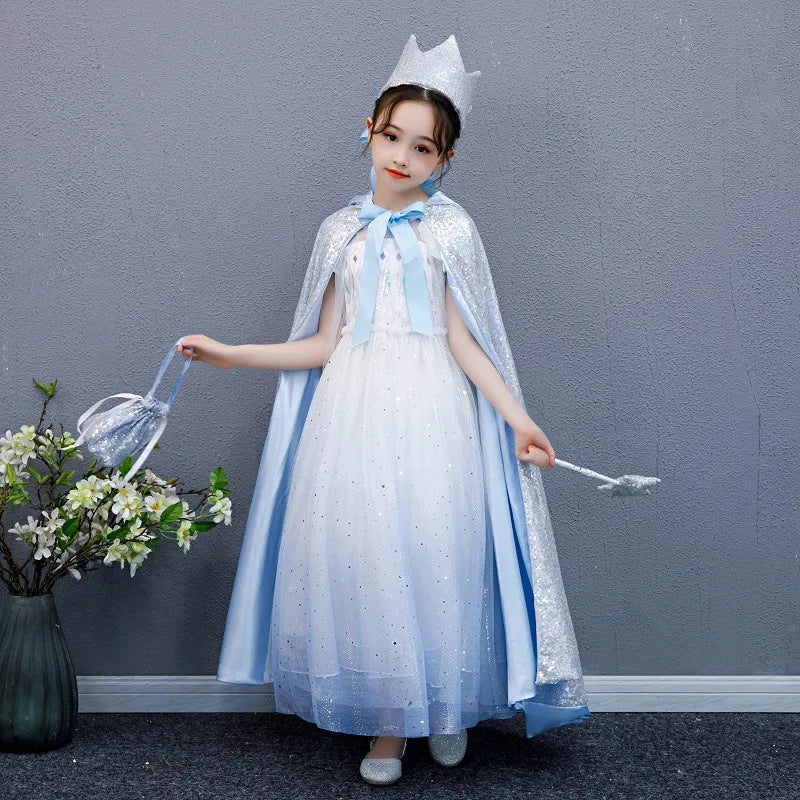 Girls cotton lined cloak with double-breasted lace front, M size 80cm length