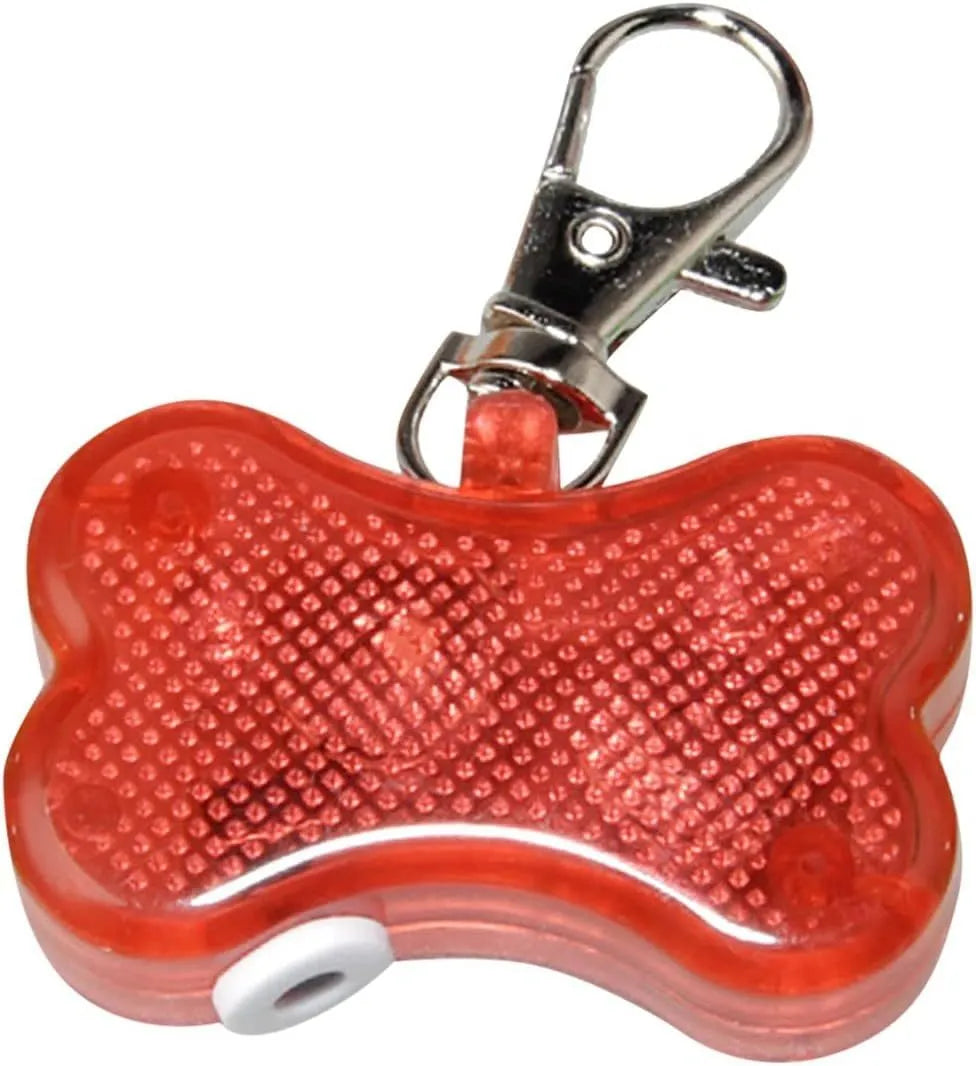 Blue bone-shaped LED luminous pendant for pet collar with three light mode settings.