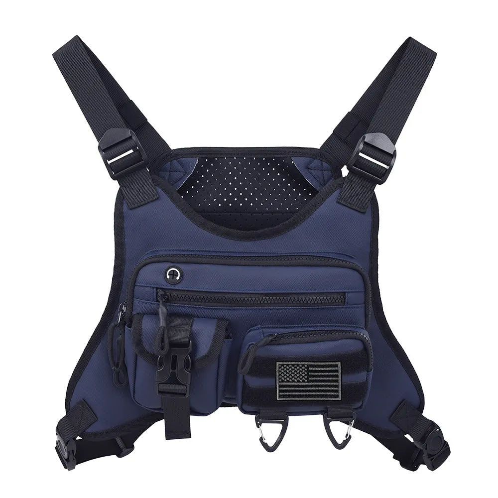 Oxford cloth chest bag with breathable vest design for riding and cycling in black colour