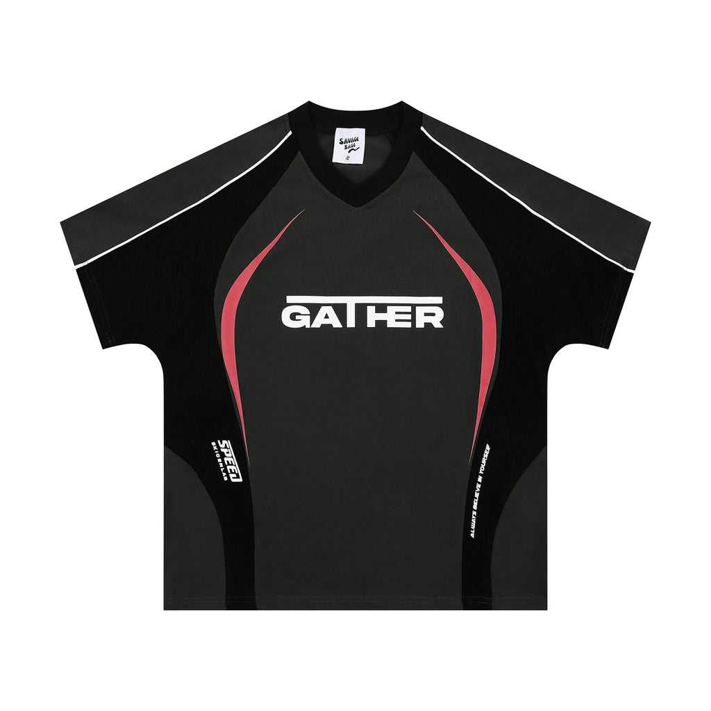 Men's loose fit black t-shirt with white letter print, short sleeves, casual pullover style