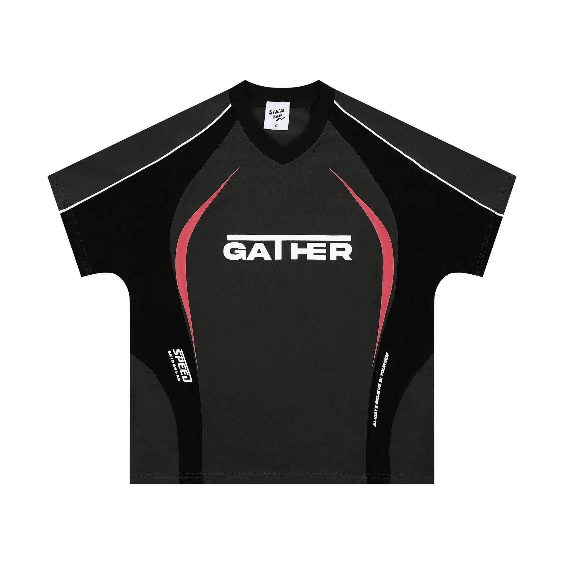 Men's loose fit black t-shirt with white letter print, short sleeves, casual pullover style