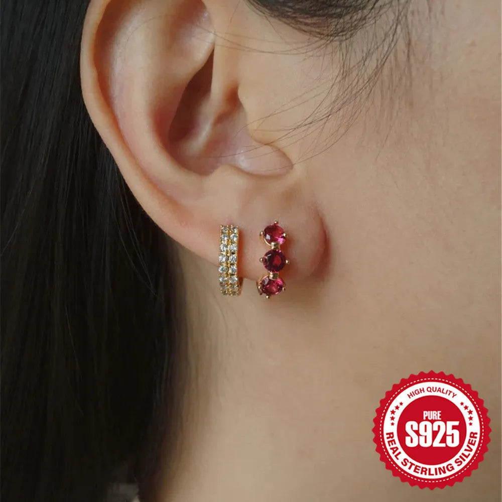Sterling silver earrings with geometric sunflower design and inlaid zircon stones in golden colour
