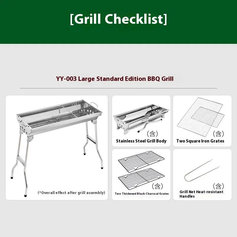 Stainless steel portable barbecue oven with turnover design and charcoal cooking surface