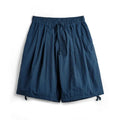 Men's loose fit embroidered shorts in Prussian blue colour with thin nylon fabric