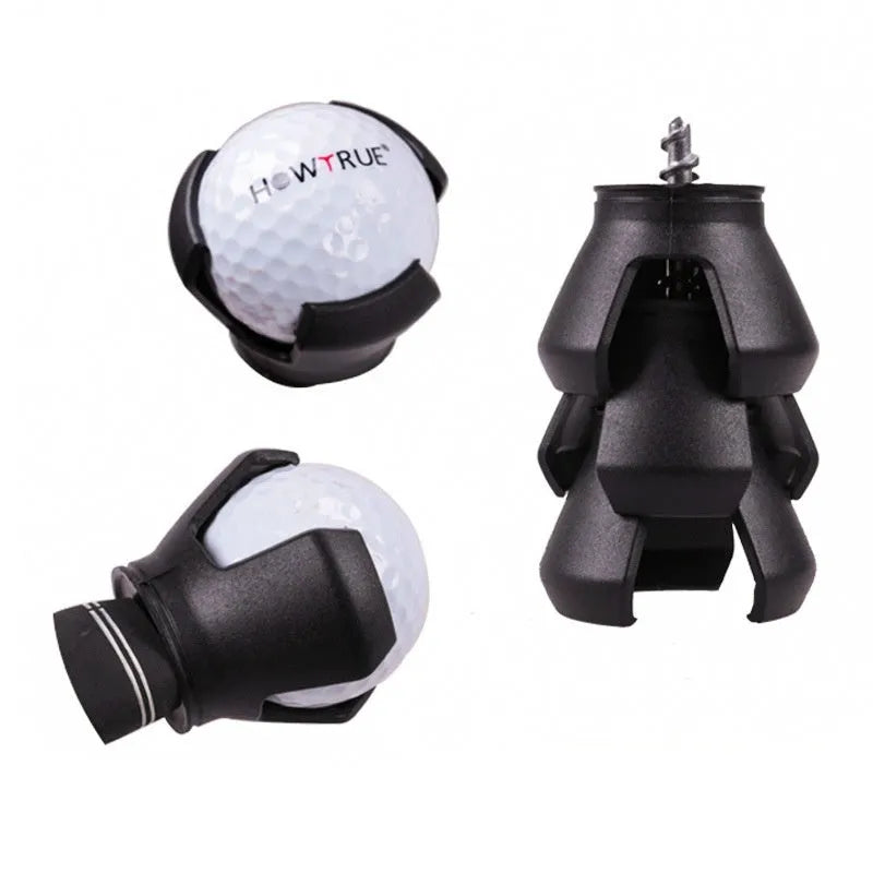 Black golf ball picking device with clip mechanism for retrieving balls during practice sessions