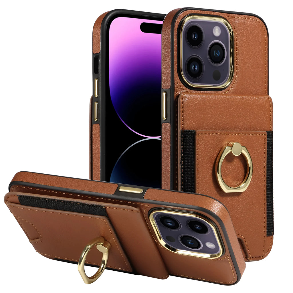 Imitation leather magnetic wallet phone case with card slot and kickstand for iPhone, colour options