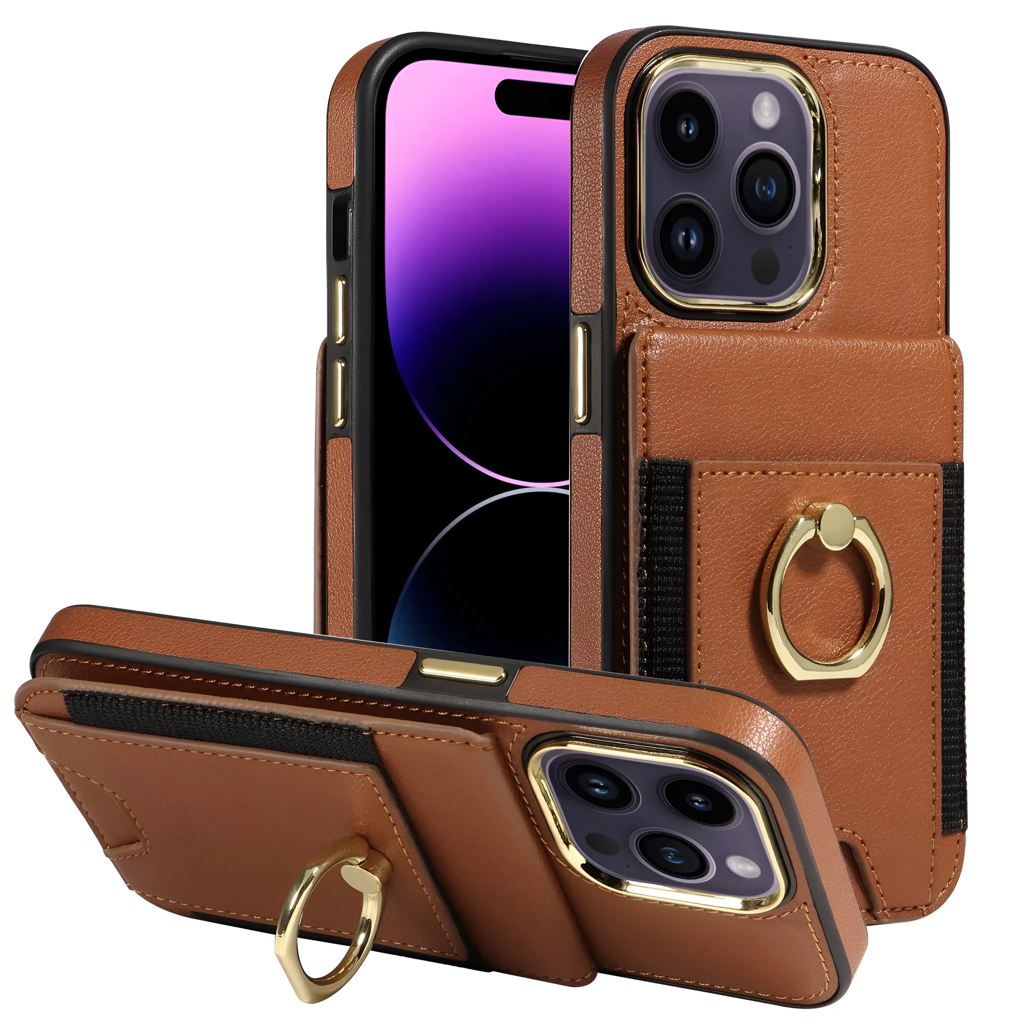 Imitation leather magnetic wallet phone case with card slot and kickstand for iPhone, colour options