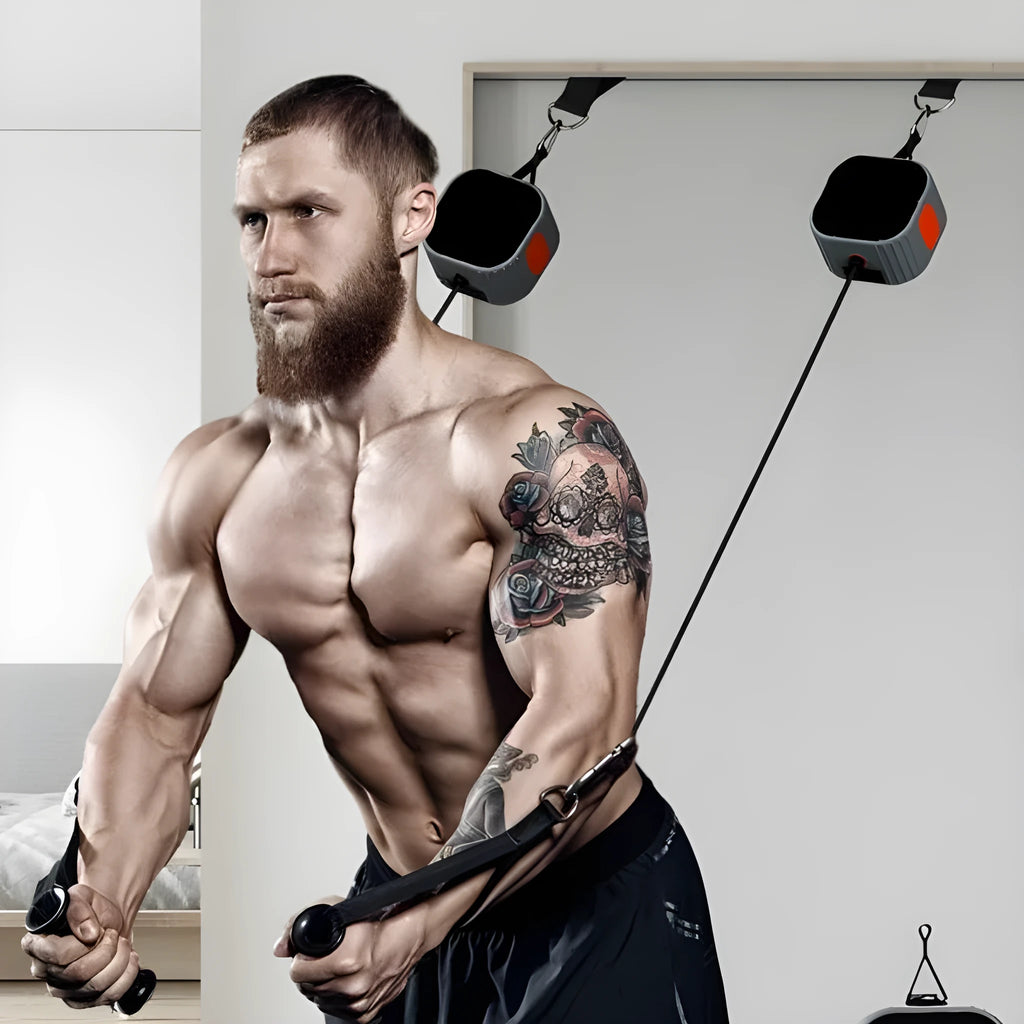 Multi functional fitness strength resistance training tensioner with intelligent adjustment system in blue-grey colour