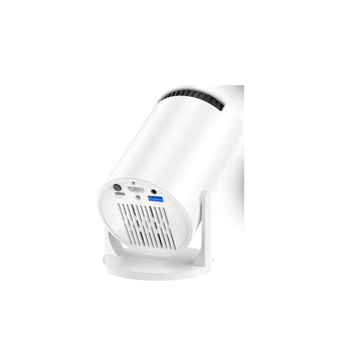 White mini wireless HD projector showing 1080p resolution and portable design
