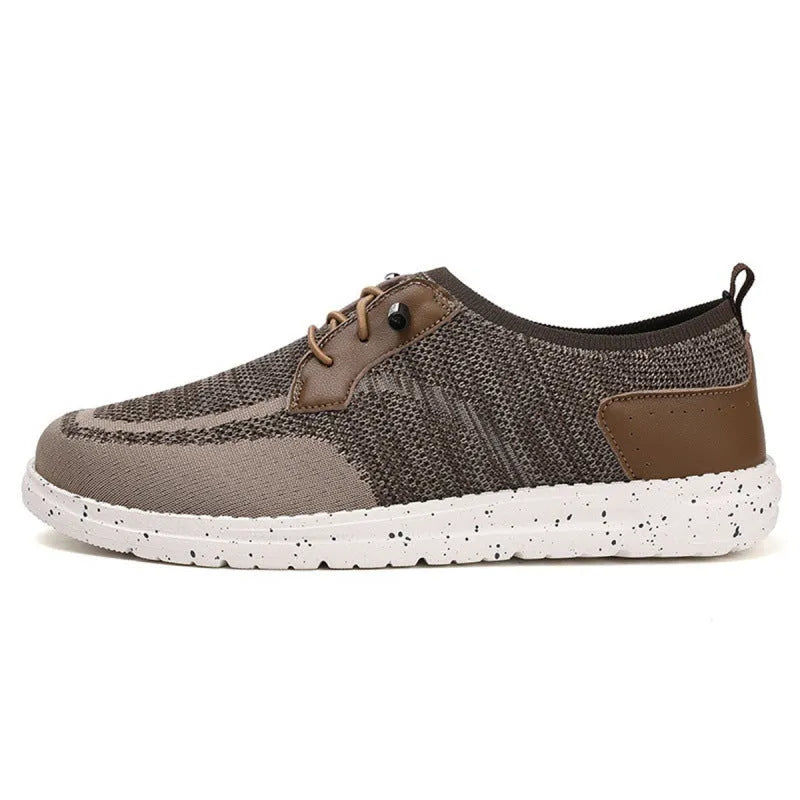 Men's laceless canvas shoes in black and khaki, low top with round toe and flat heel