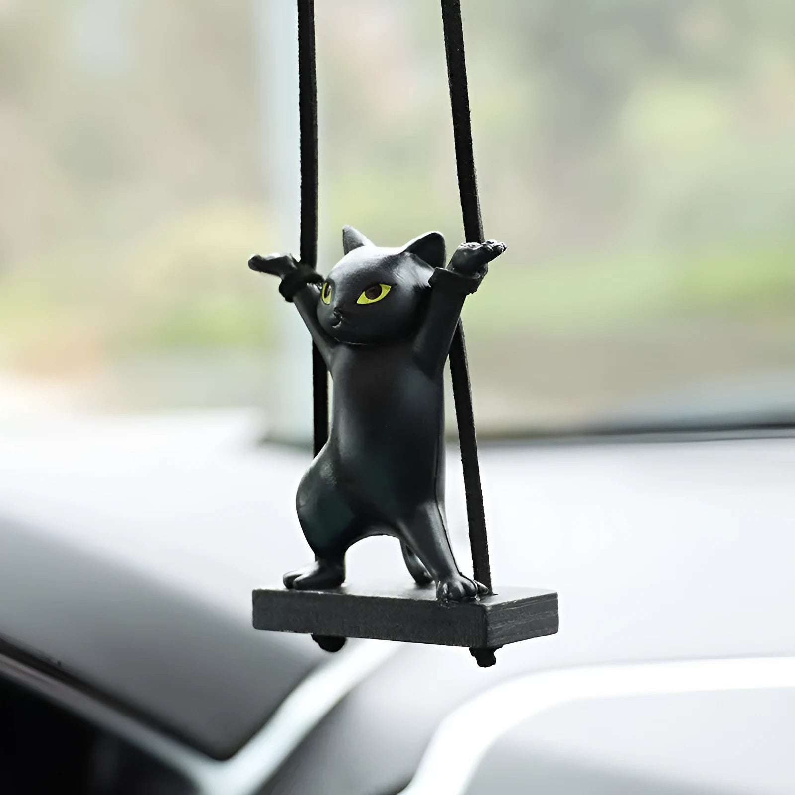 Cartoon resin cat pendant for car interior with adjustable rope in five colour options