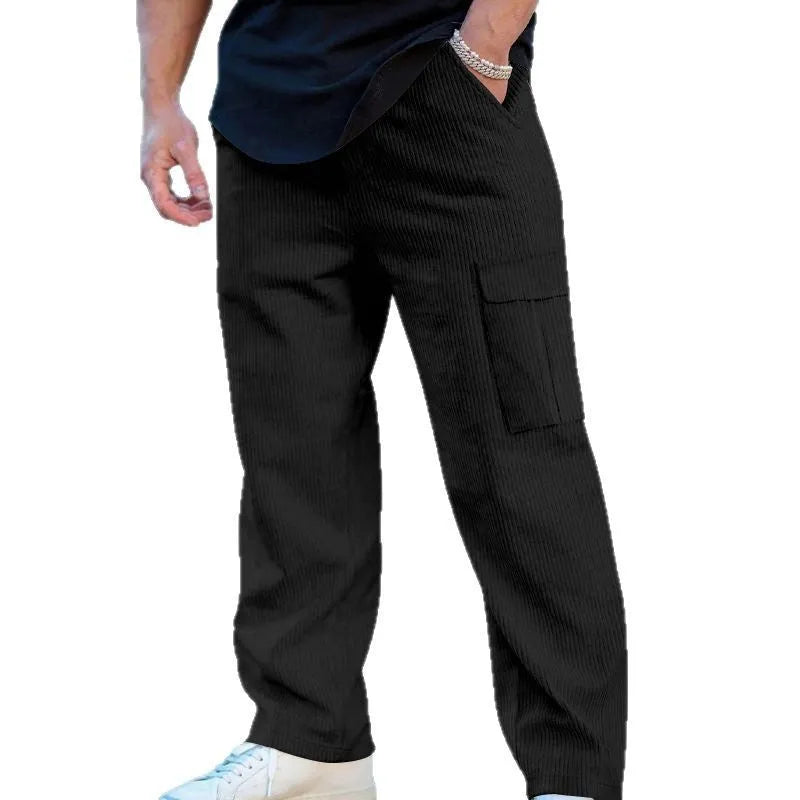 Men's corduroy cargo trousers in loose-fitting straight-leg wide-leg design