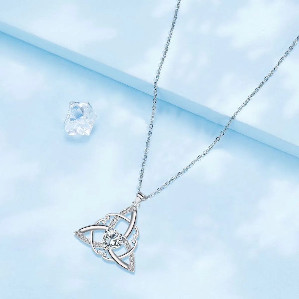 Geometric Celtic knot copper necklace for women in blue electroplated finish.